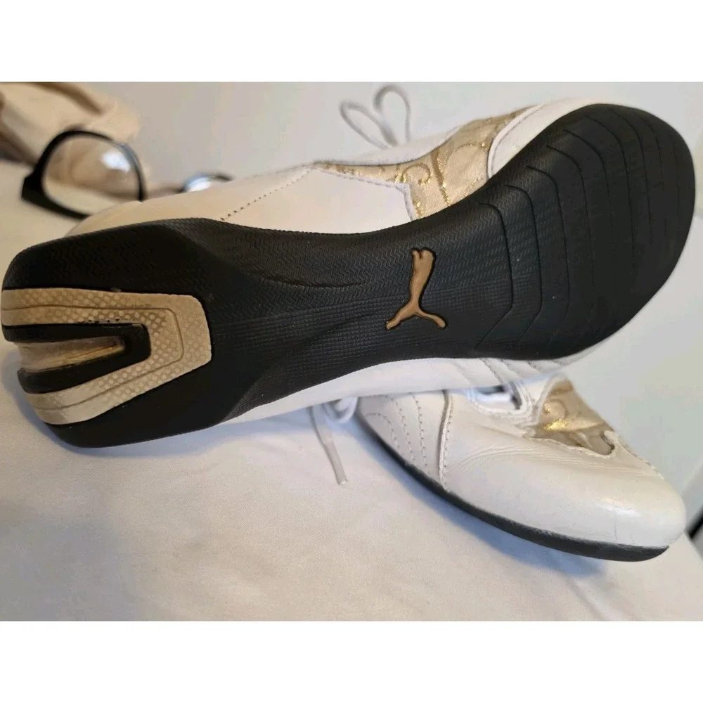 Puma Speed Cat Womens Size US W8 Low White Leather W Gold Netting Sneakers‎